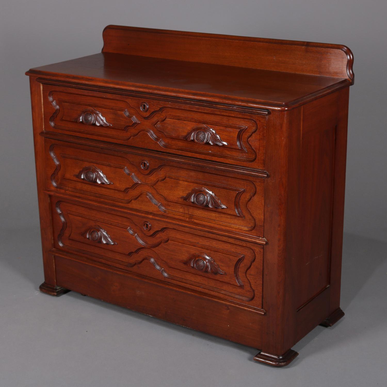 Antique Victorian Carved Walnut Three-Drawer Chest of Drawers, circa 1890 1