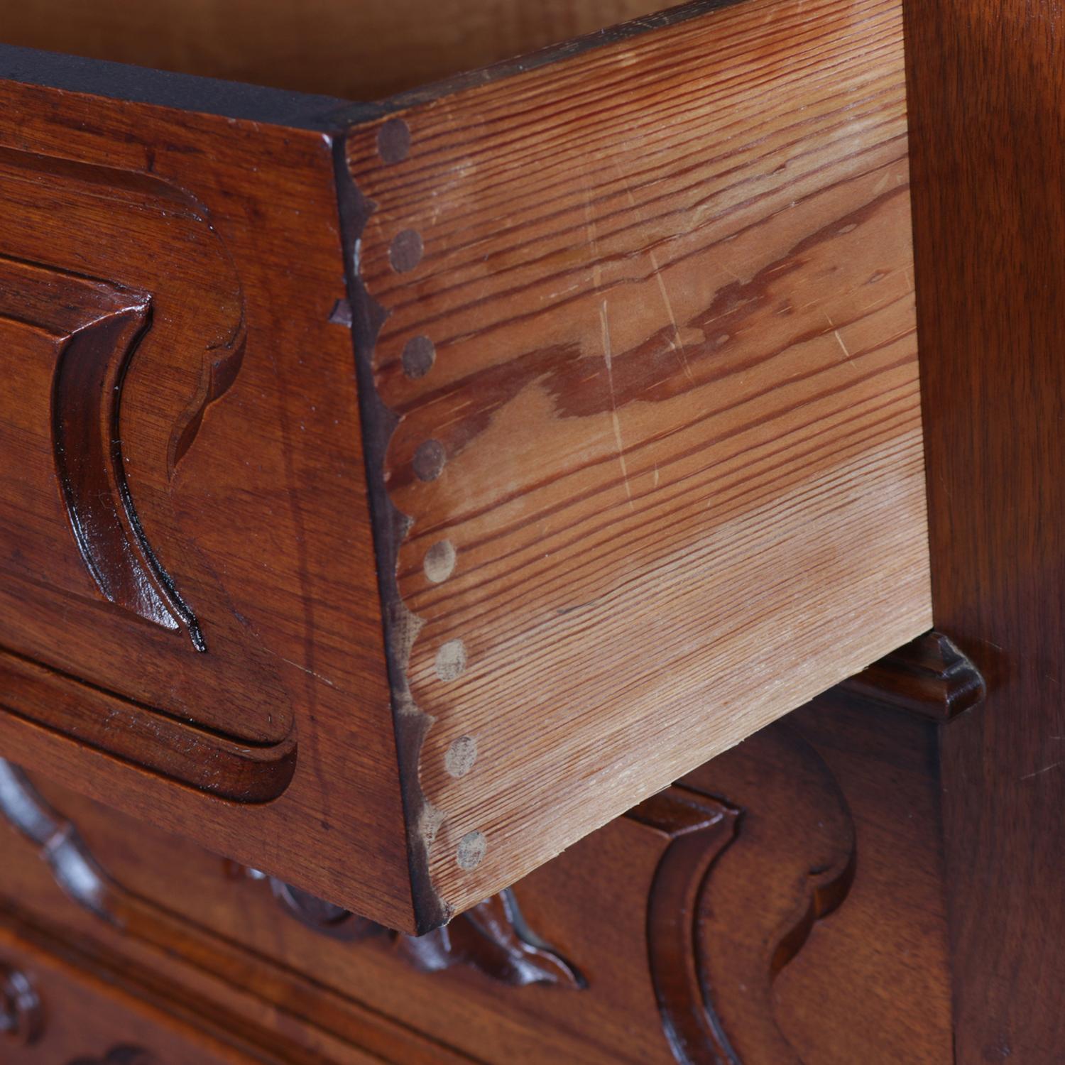 Antique Victorian Carved Walnut Three-Drawer Chest of Drawers, circa 1890 3