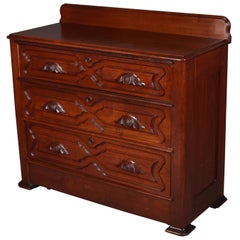 Antique Victorian Carved Walnut Three-Drawer Chest of Drawers, circa 1890