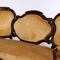 Antique Victorian Carved Walnut Three Panel Back Sofa C1880