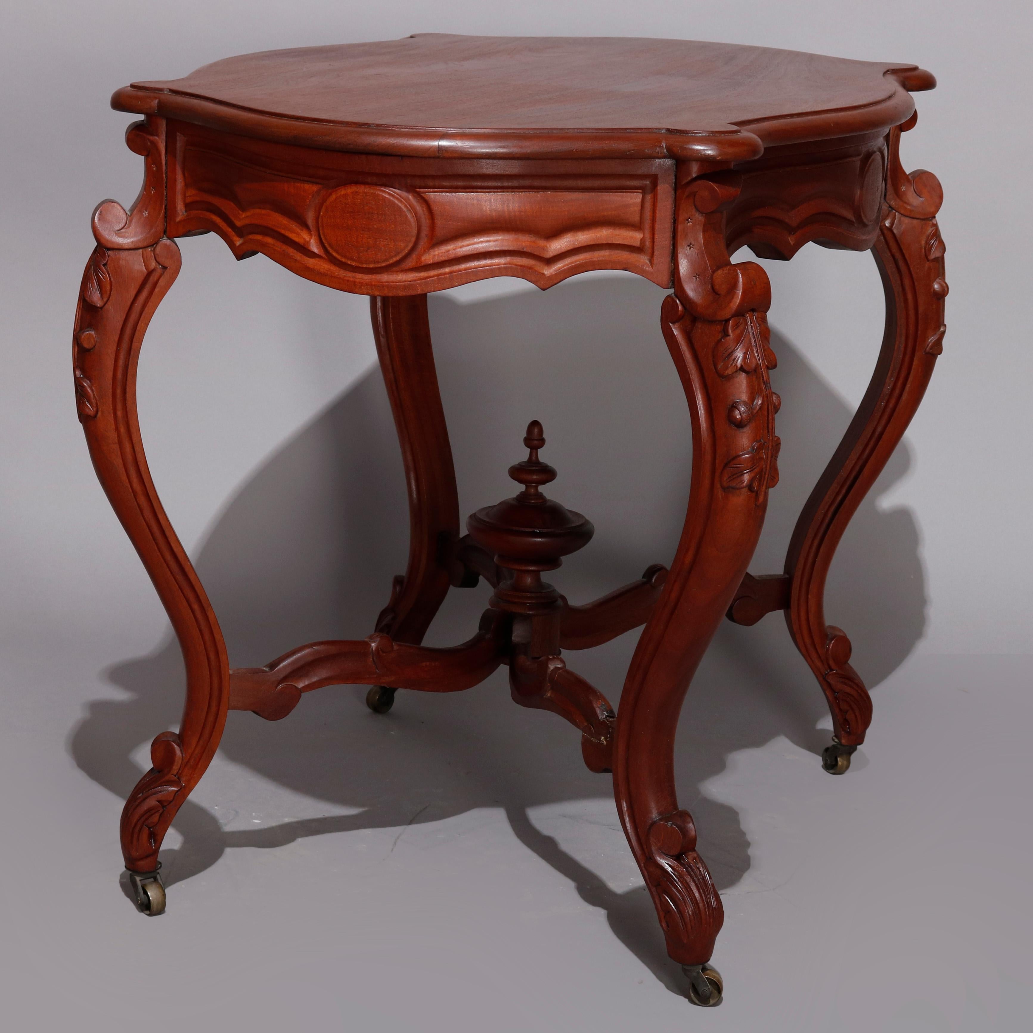 Antique Victorian Carved Walnut Turtle Top Parlor Table, circa 1890 2