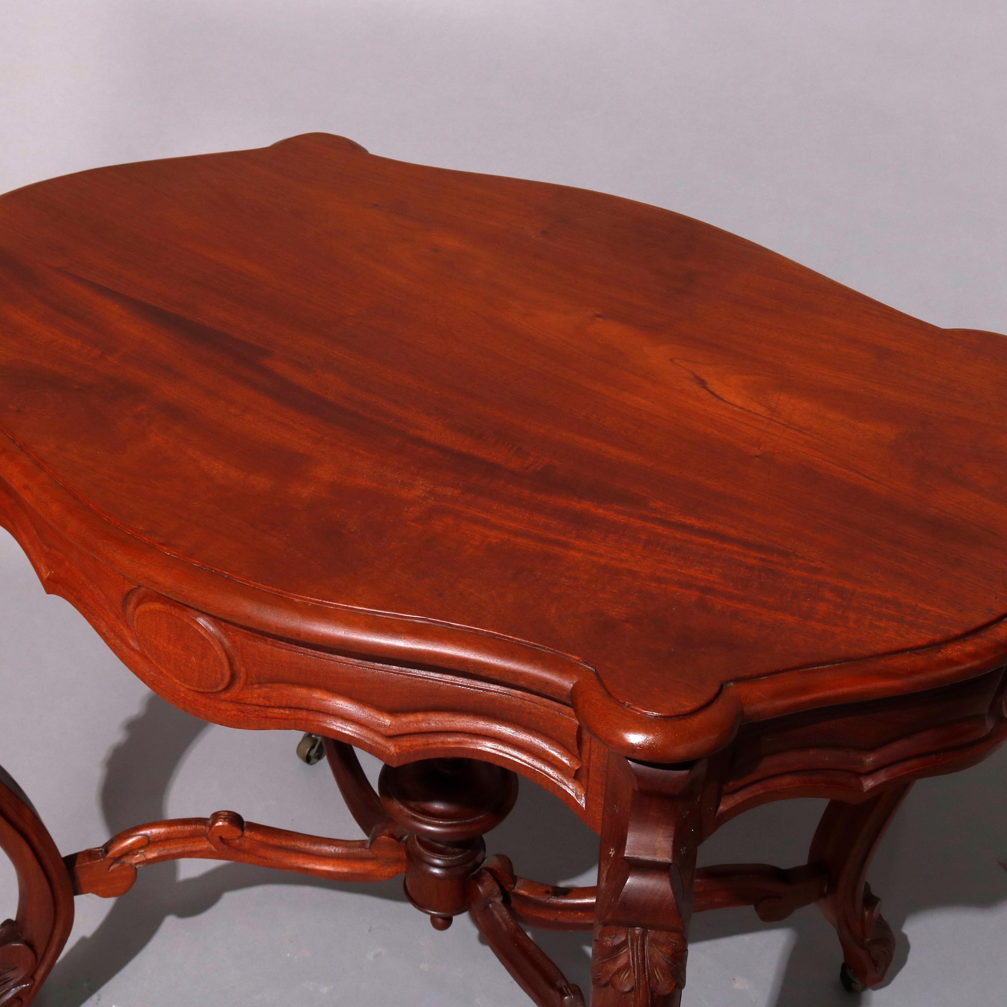 Antique Victorian Carved Walnut Turtle Top Parlor Table, circa 1890 In Good Condition In Big Flats, NY