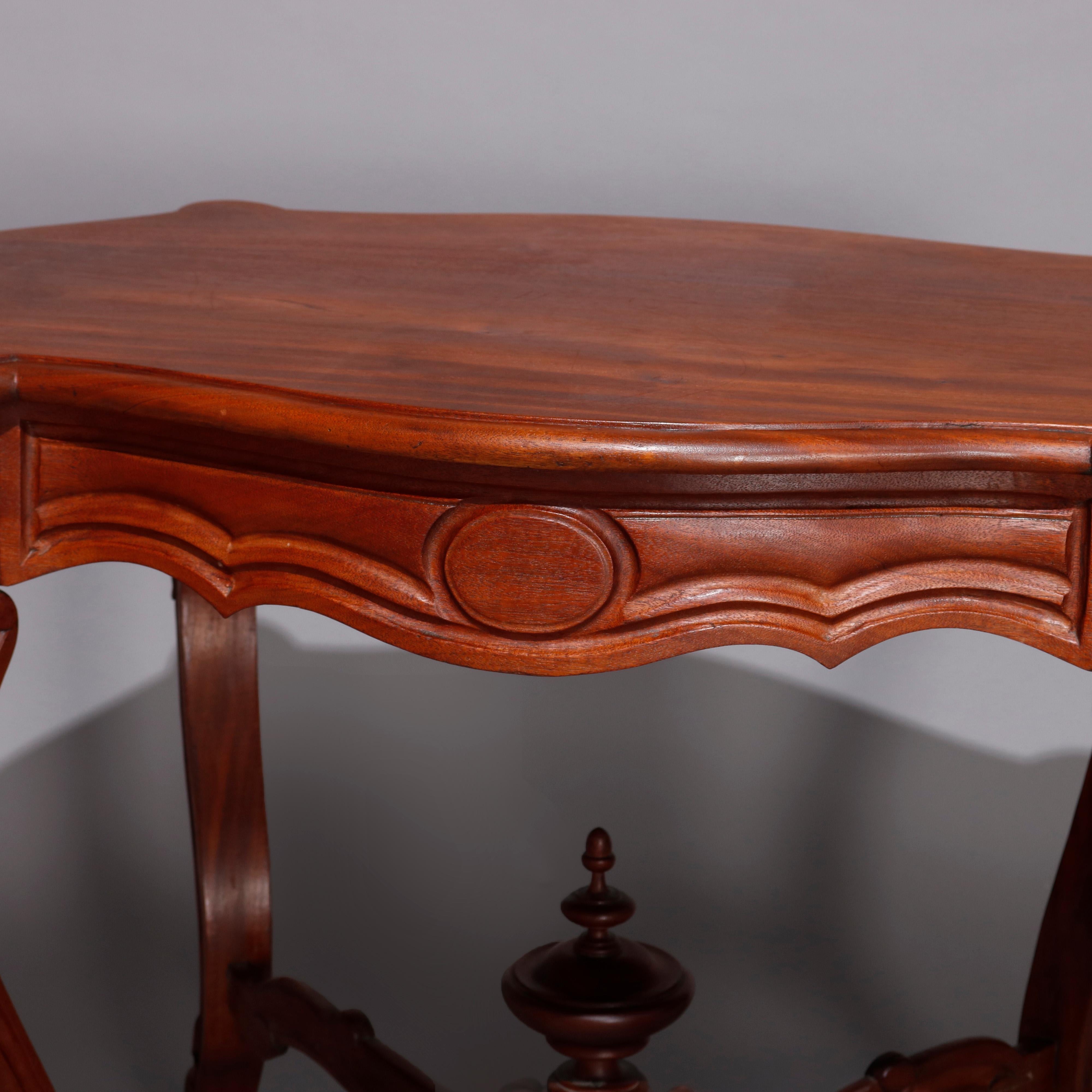 19th Century Antique Victorian Carved Walnut Turtle Top Parlor Table, circa 1890