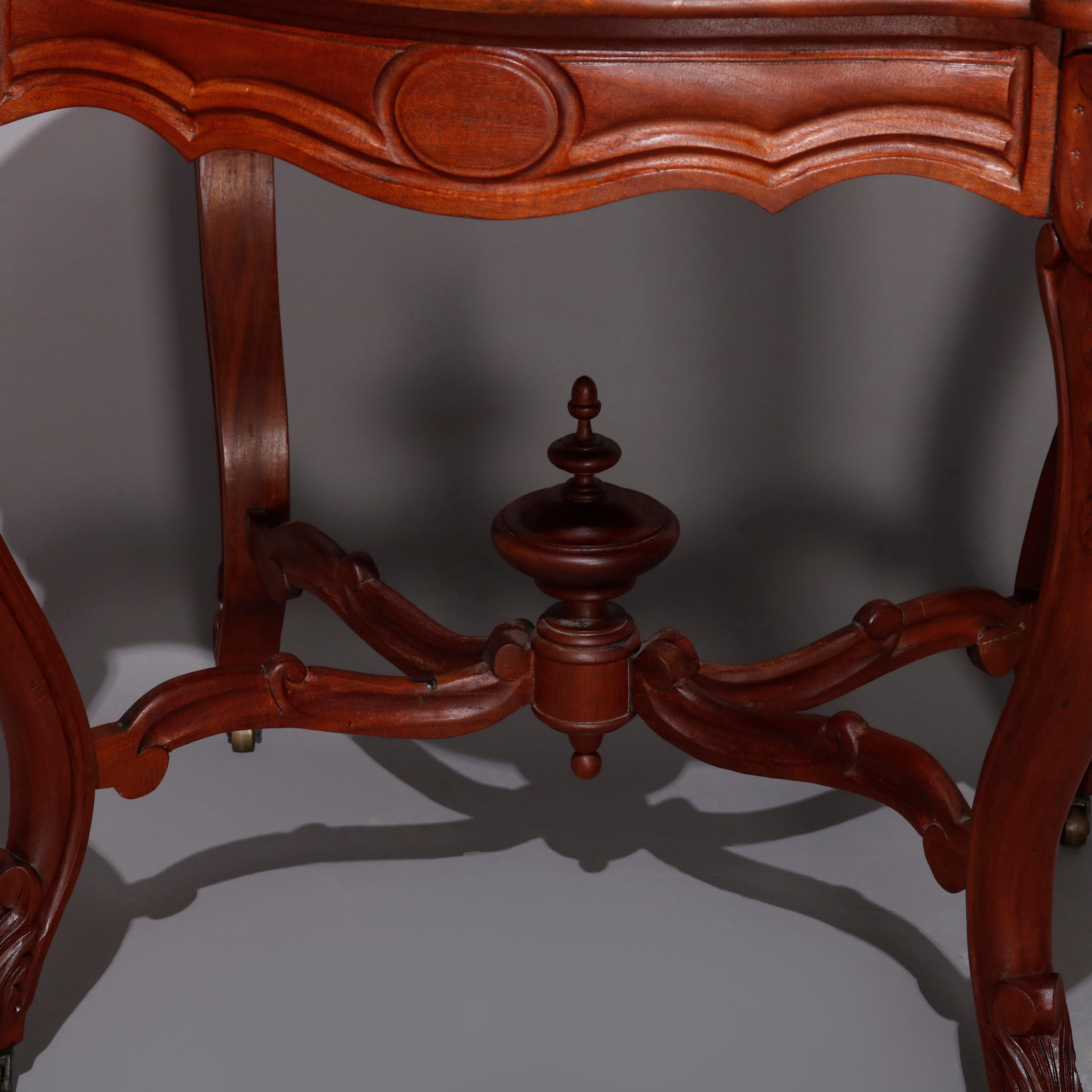 Antique Victorian Carved Walnut Turtle Top Parlor Table, circa 1890 1