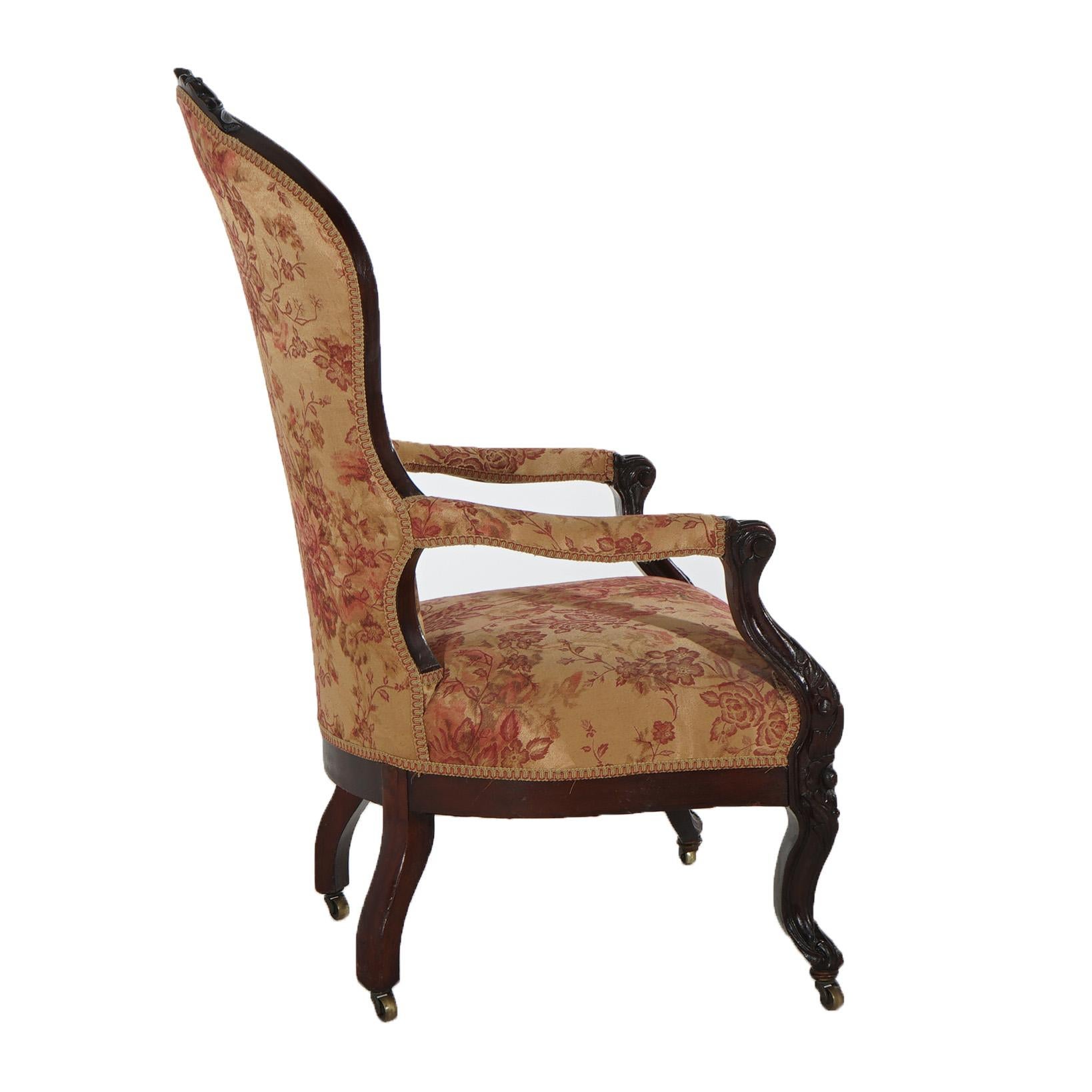 Antique Victorian Carved Walnut Upholstered Button-Back Gentleman’s Chair C1890 For Sale 7