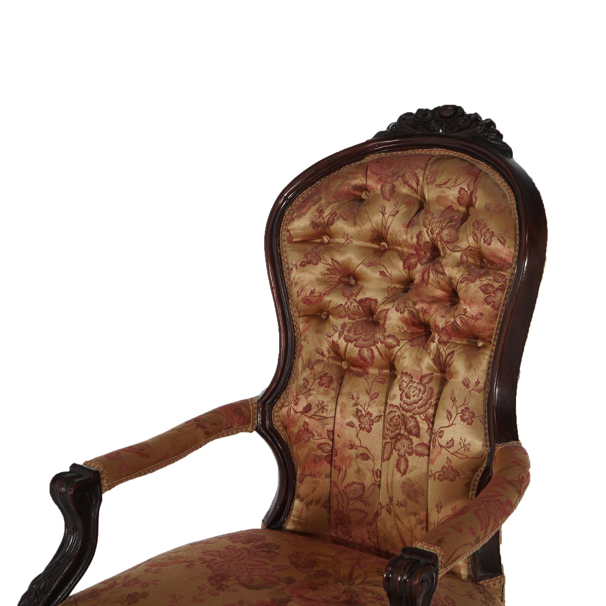 ***Ask About Reduced In-House Delivery Rates - Reliable Professional Service & Fully Insured***
Antique Victorian Carved Walnut Upholstered Button-Back Gentleman’s Chair C1890

Measures - 44.25