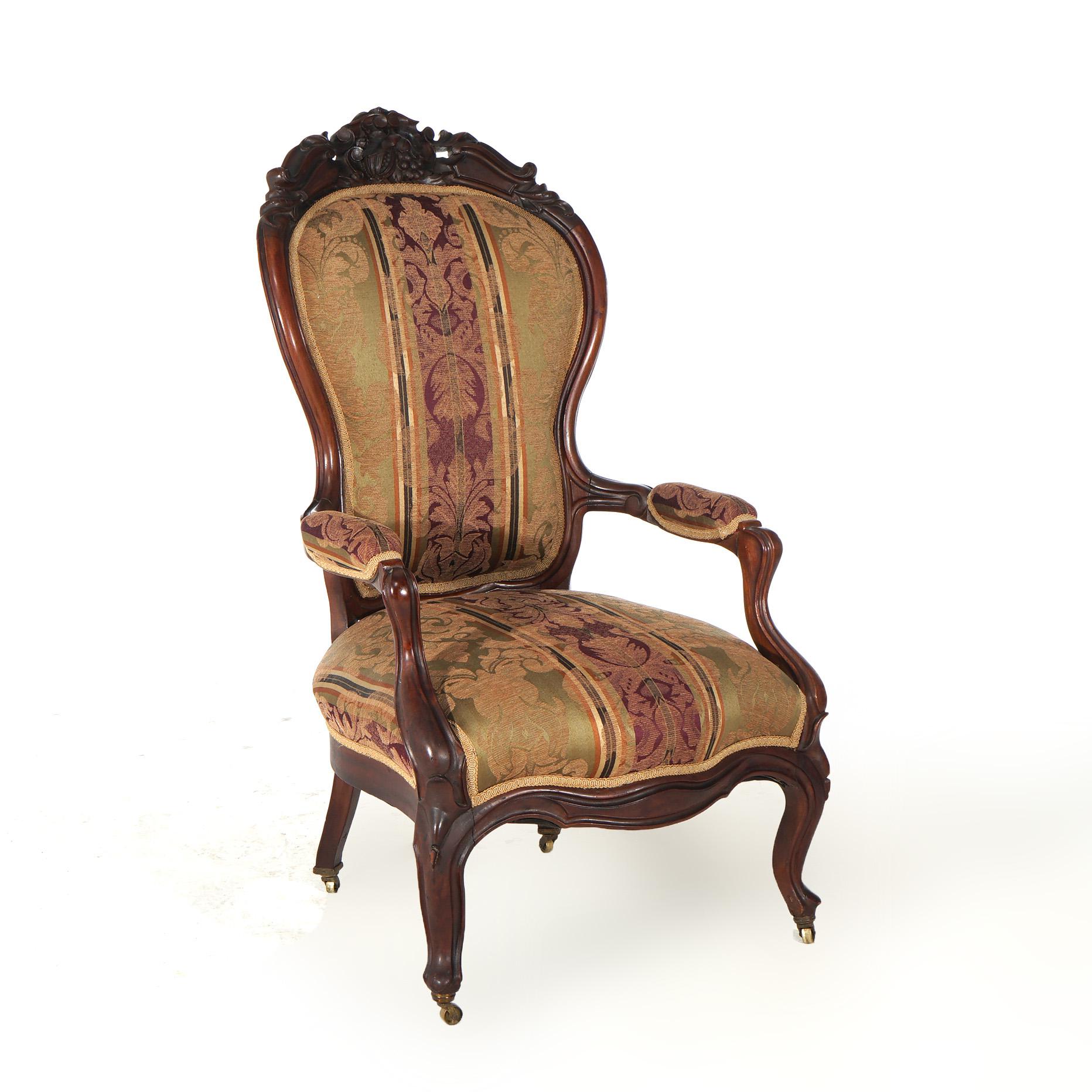 Antike viktorianische geschnitzt Nussbaum gepolstert Gentleman's Chair C1890 im Angebot 2