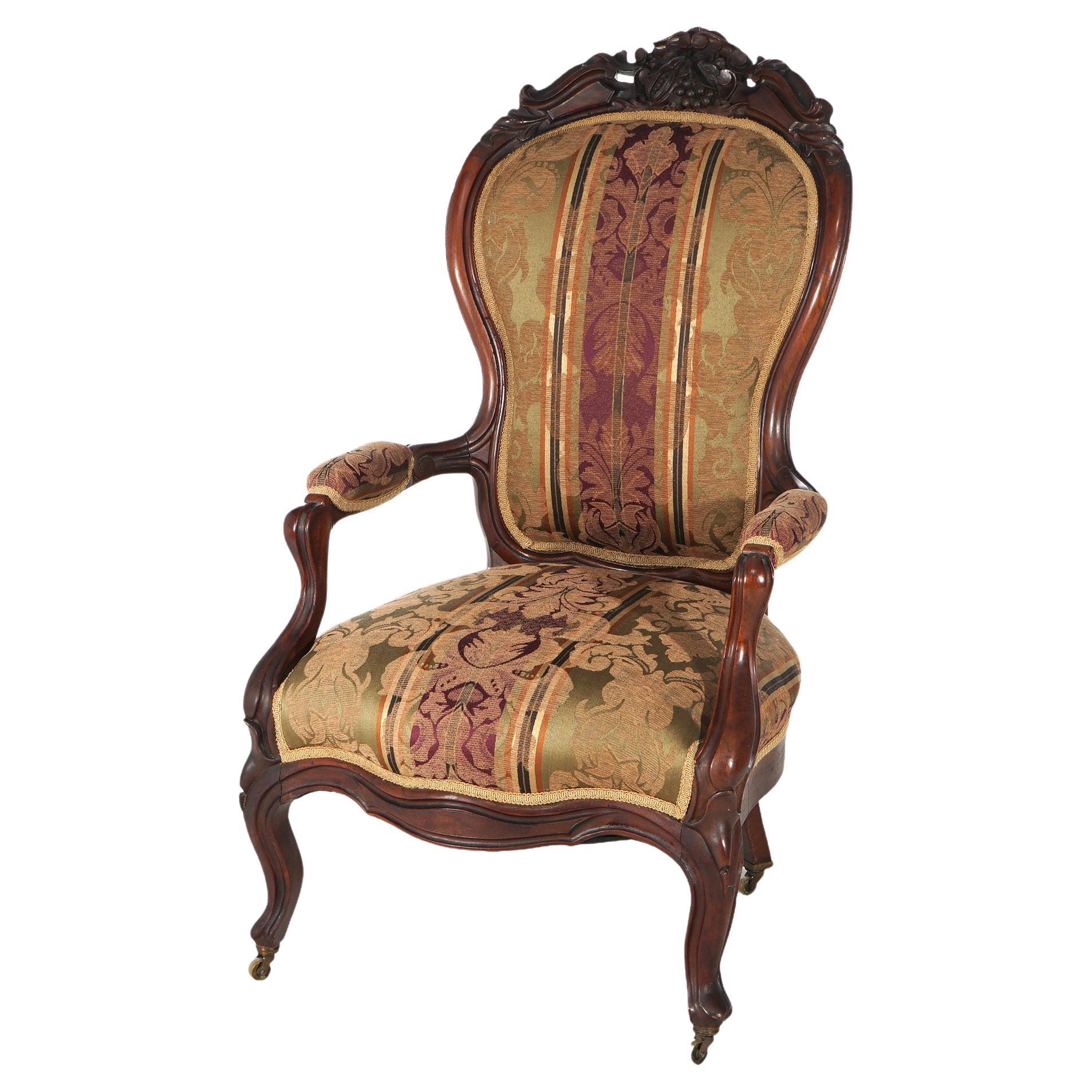 Antique Victorian Carved Walnut Upholstered Gentleman’s Chair C1890 For Sale