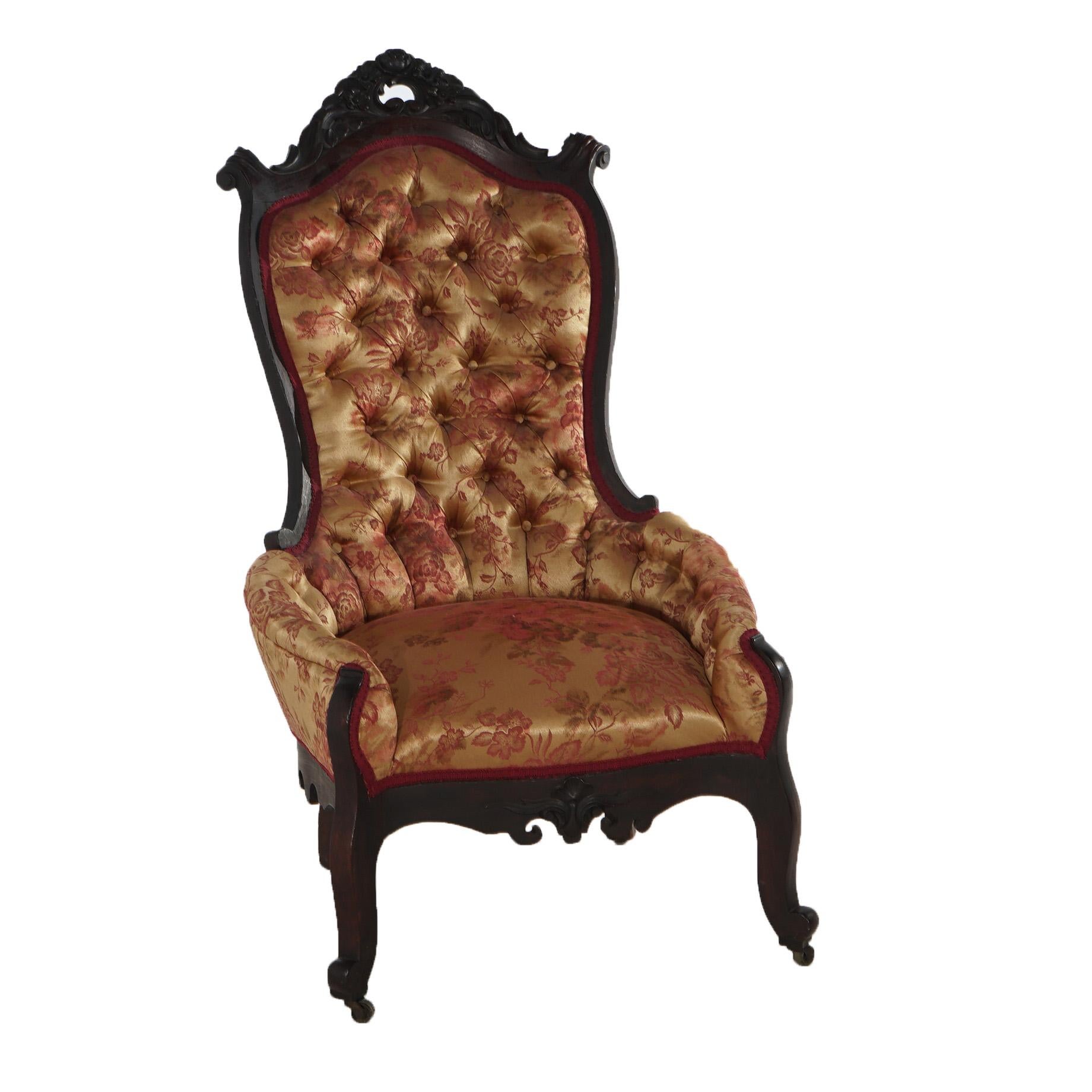 Antique Victorian Carved Walnut & Upholstered Lady’s Boudoir Chair C1890 For Sale 6