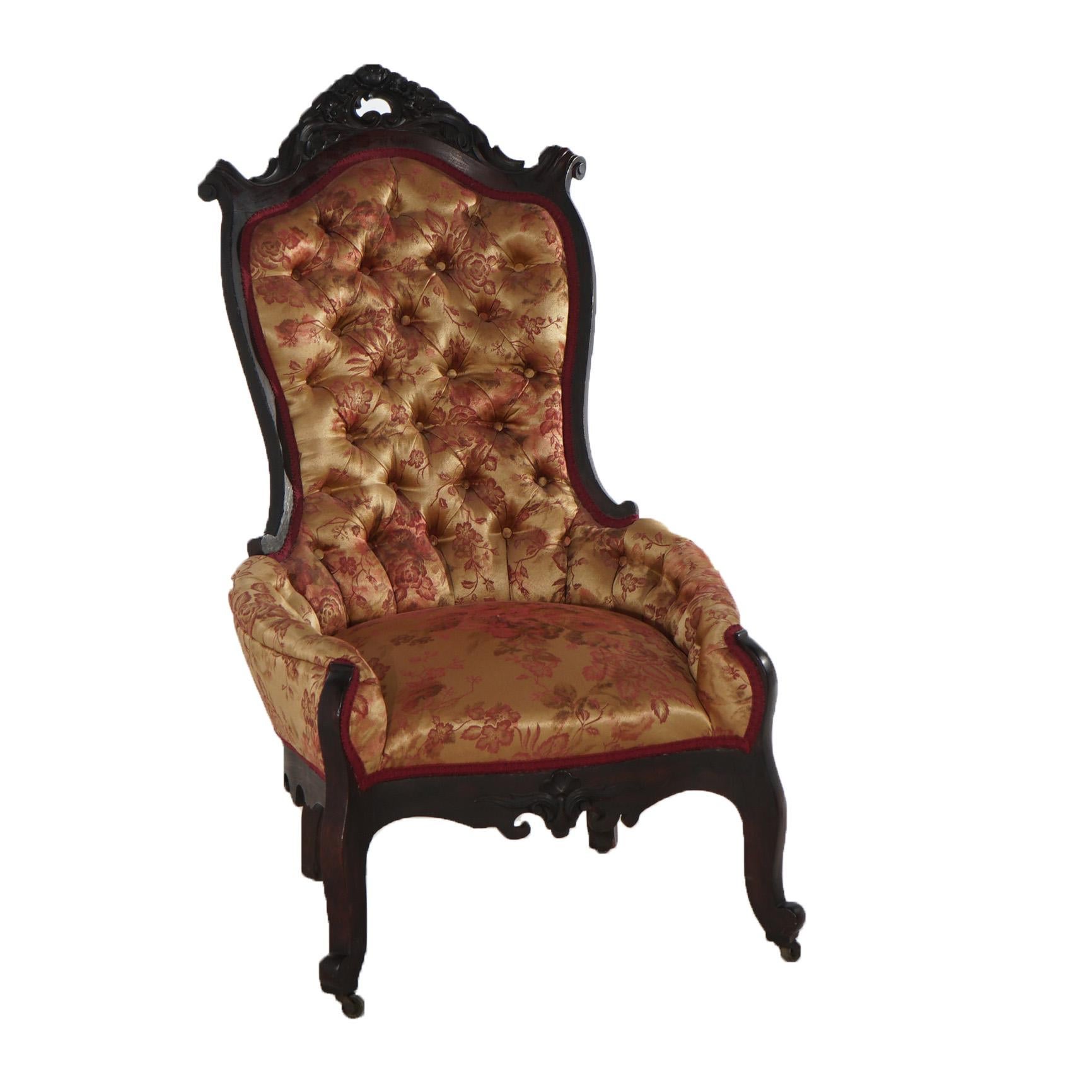 Antique Victorian Carved Walnut & Upholstered Lady’s Boudoir Chair C1890 For Sale 7