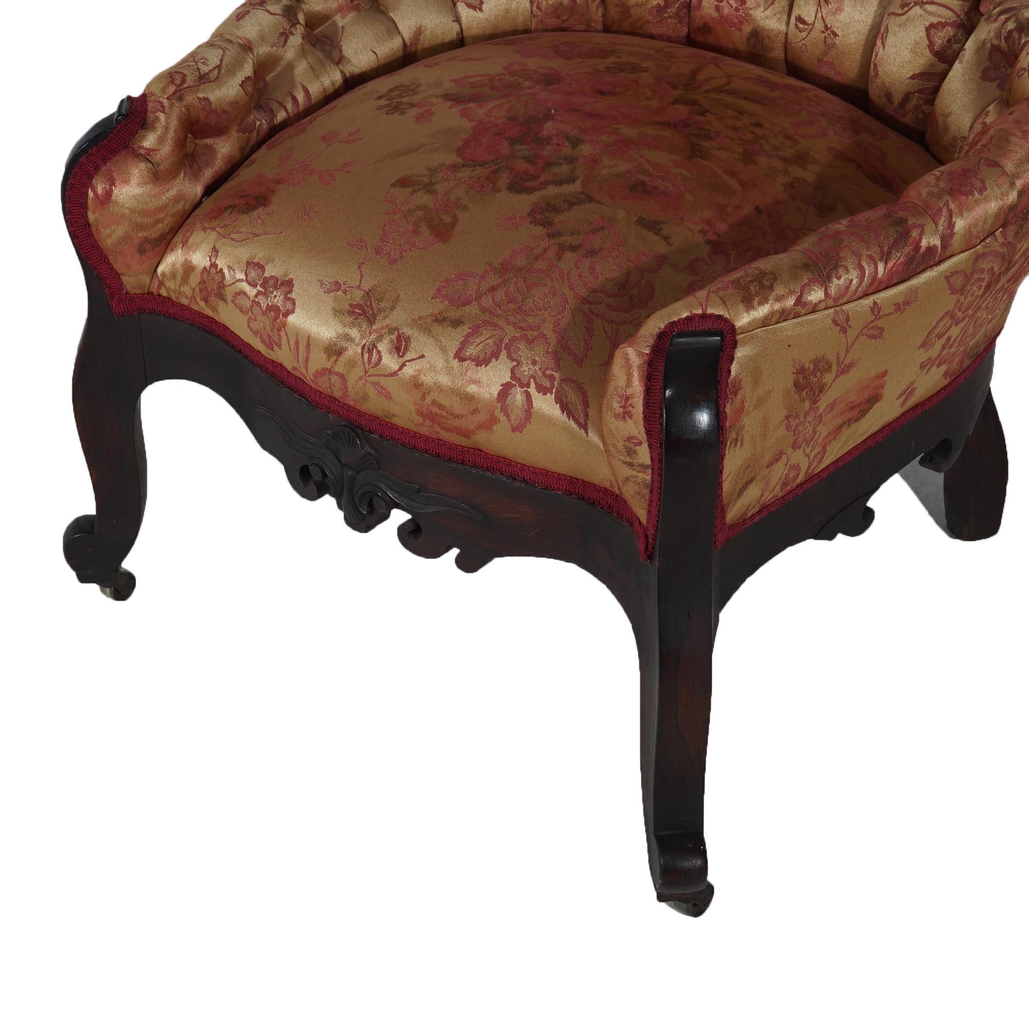 19th Century Antique Victorian Carved Walnut & Upholstered Lady’s Boudoir Chair C1890 For Sale