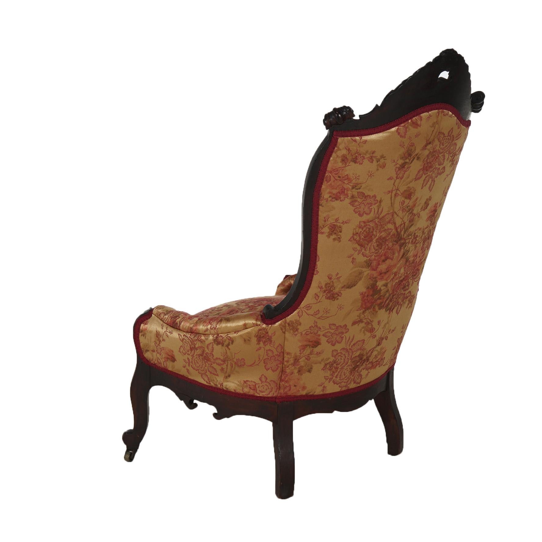 Antique Victorian Carved Walnut & Upholstered Lady’s Boudoir Chair C1890 For Sale 3