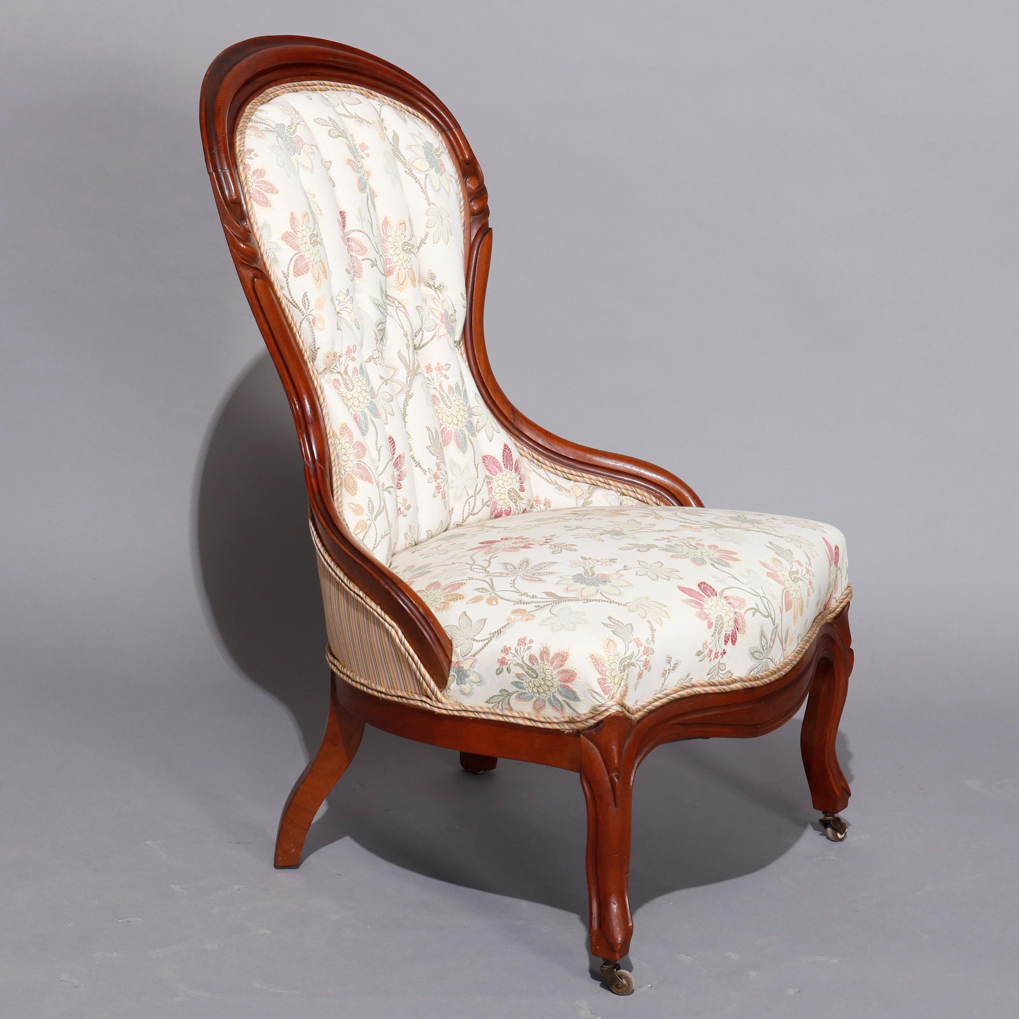 Antique Victorian Carved Walnut Upholstered Parlor Chair Set, circa 1890 5