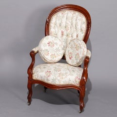 Antique Victorian Carved Walnut Upholstered Parlor Chair Set, circa 1890