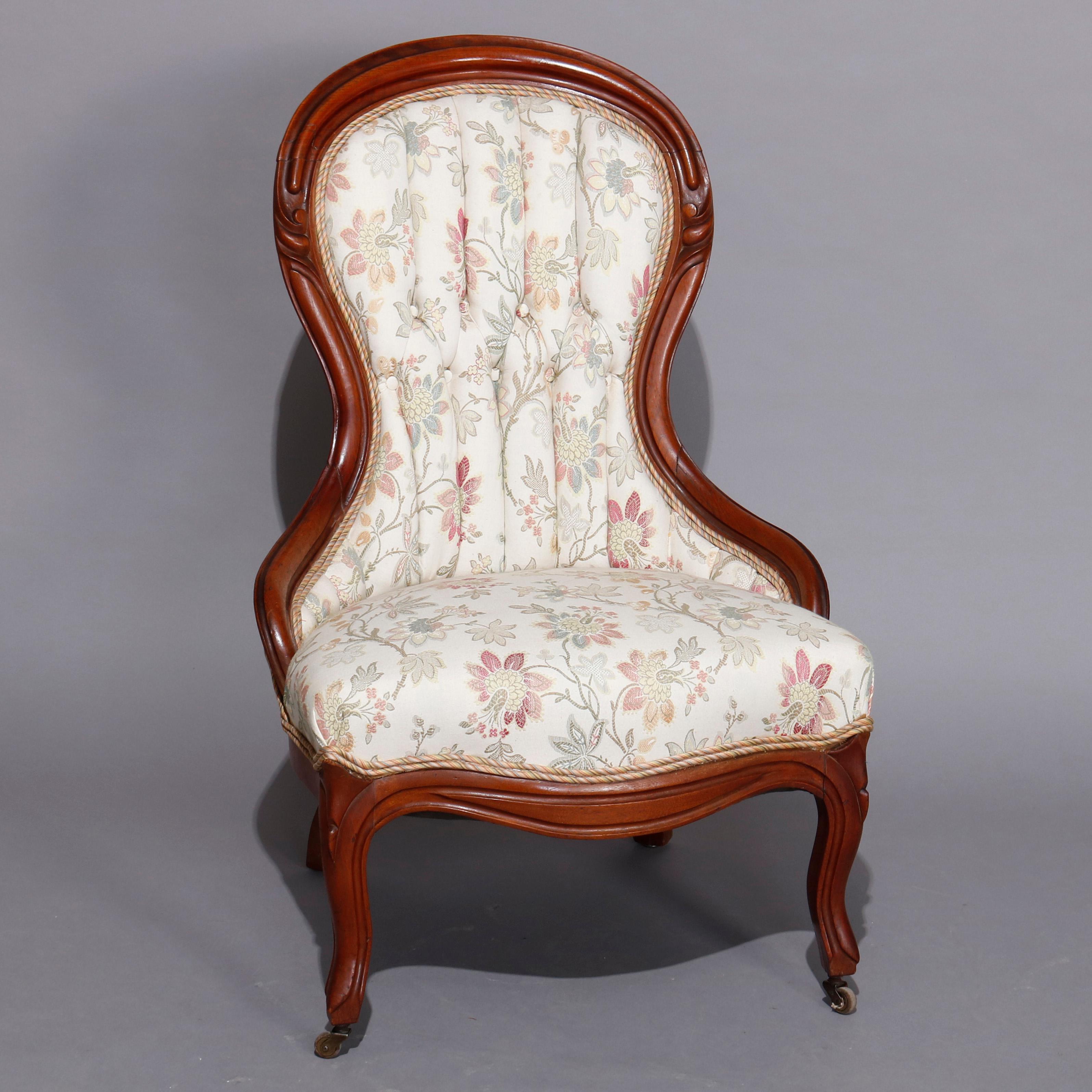 Upholstery Antique Victorian Carved Walnut Upholstered Parlor Chair Set, circa 1890