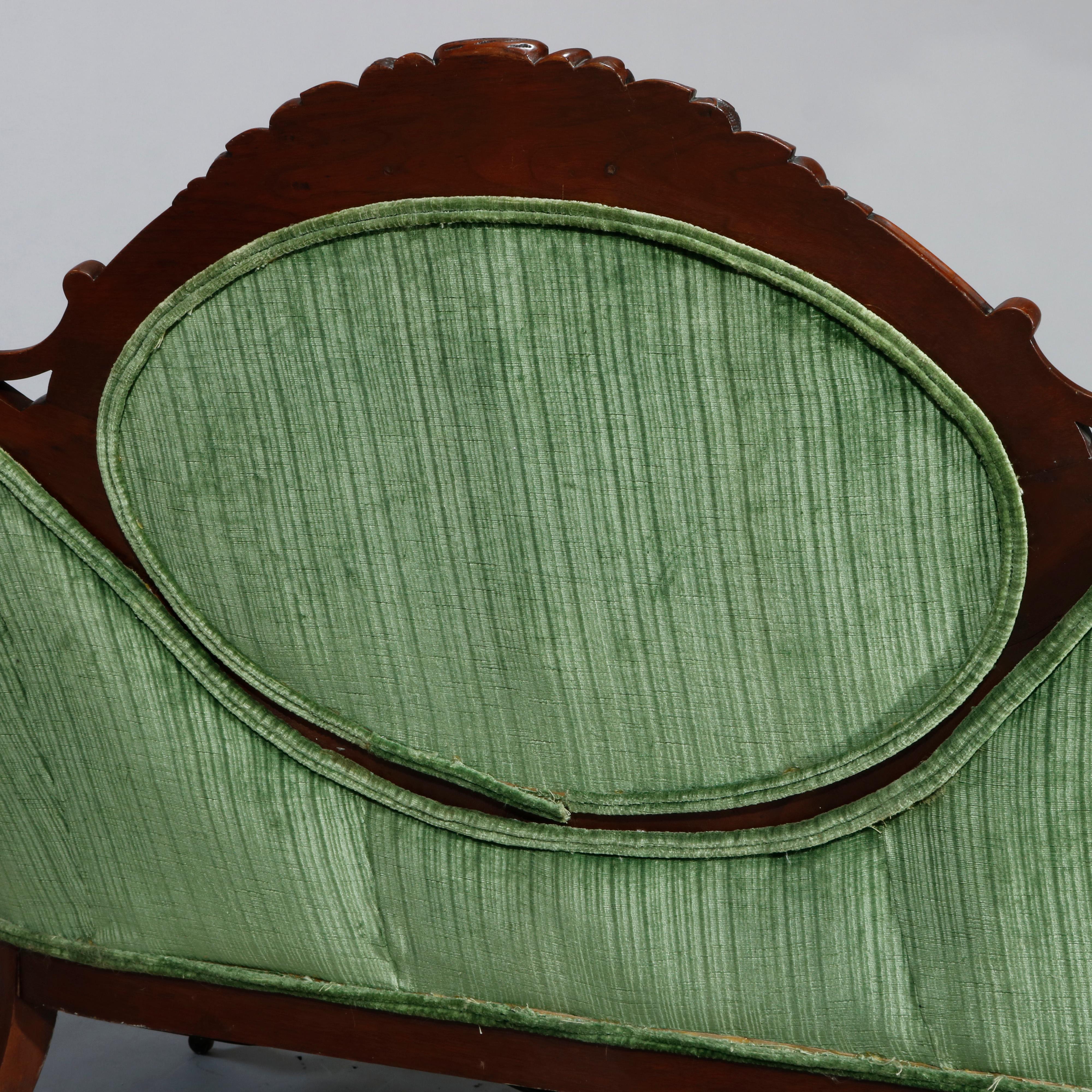 Antique Victorian Carved Walnut & Velvet Medallion Back Sofa, Circa 1890 2