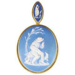 Antique Victorian Carved Wedgewood Cameo Locket Pendant in 18 Carat Yellow Gold