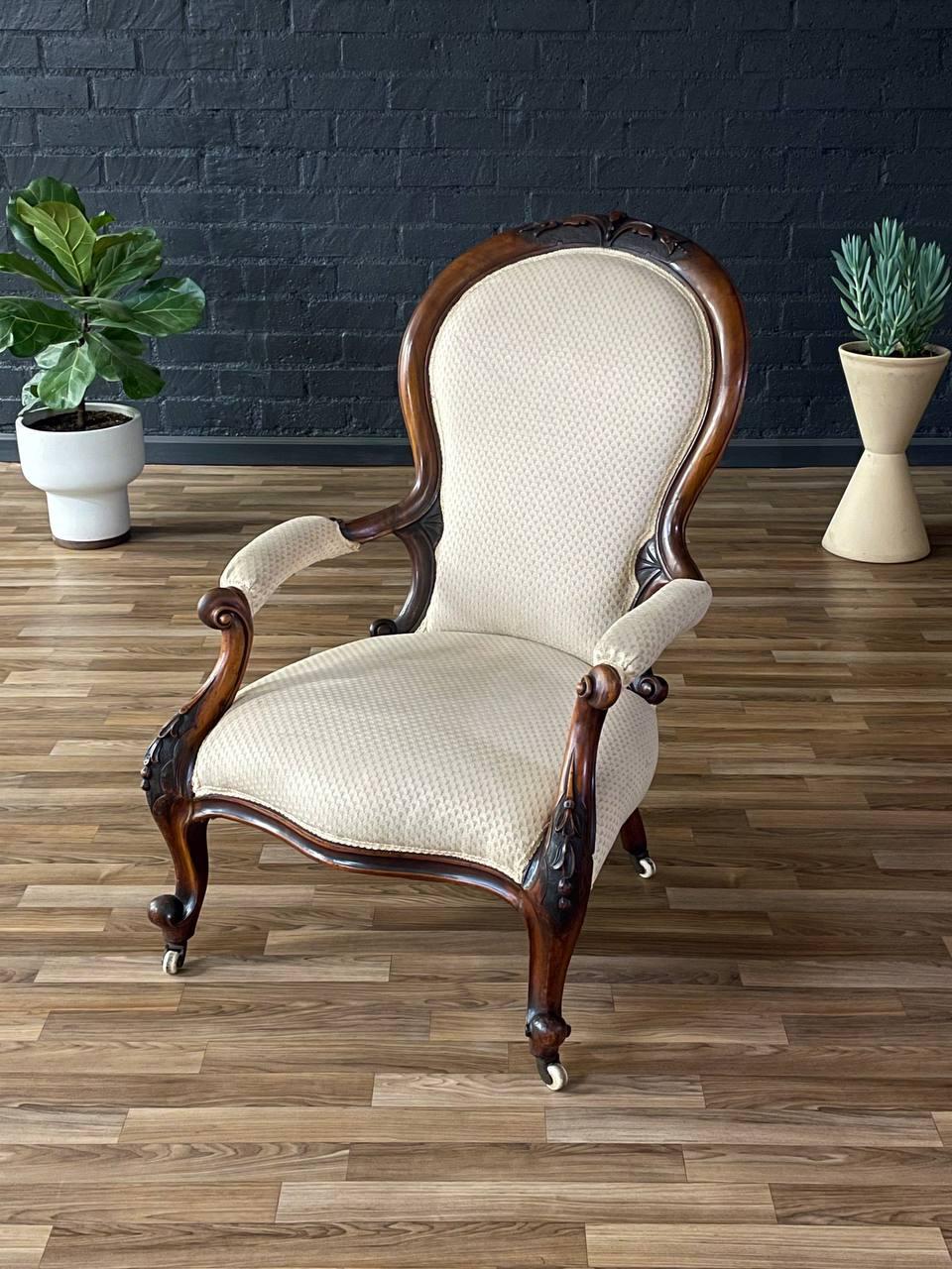 American Antique Victorian Carved Wood Arm Chair For Sale
