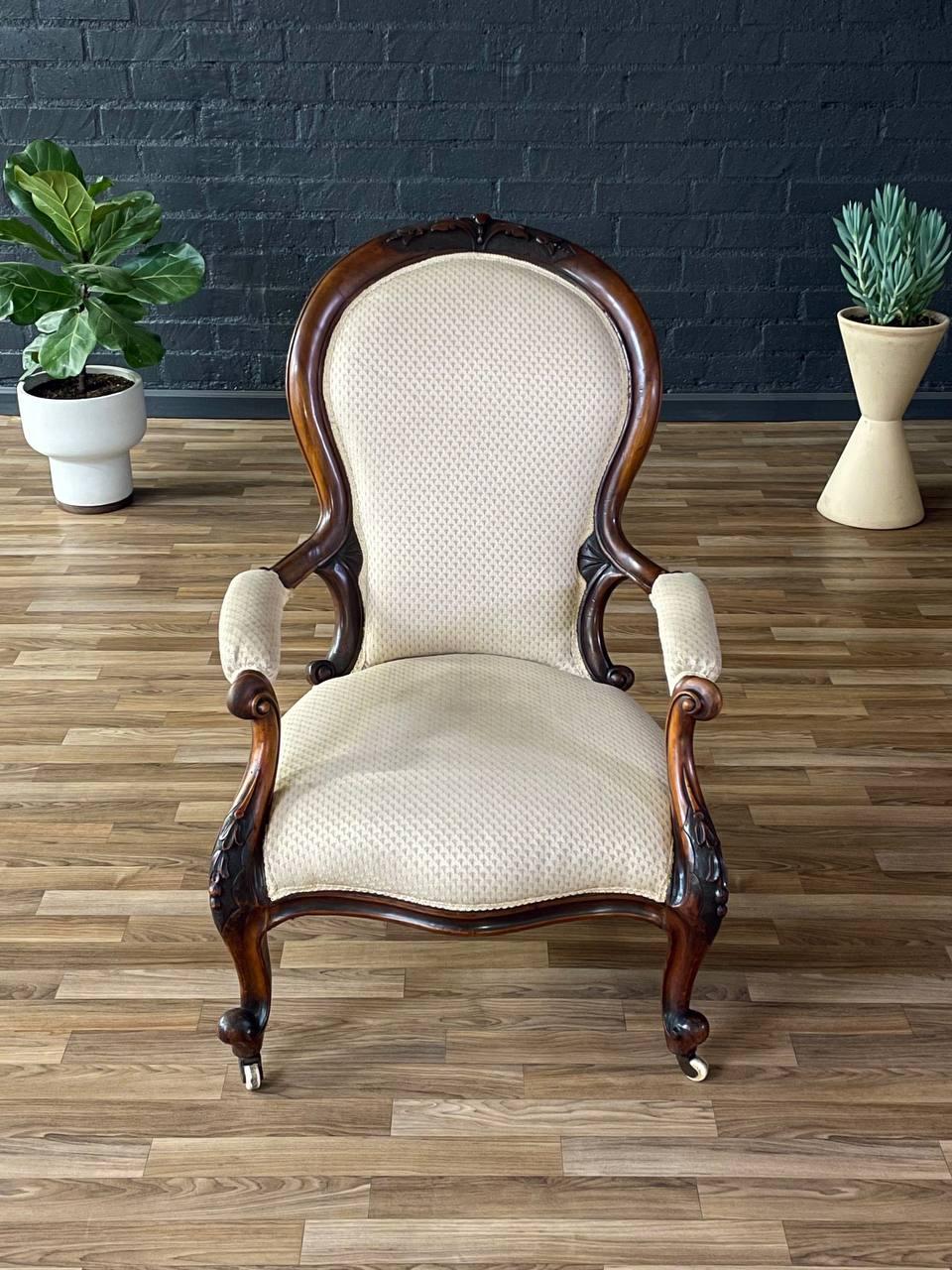 Mid-20th Century Antique Victorian Carved Wood Arm Chair For Sale