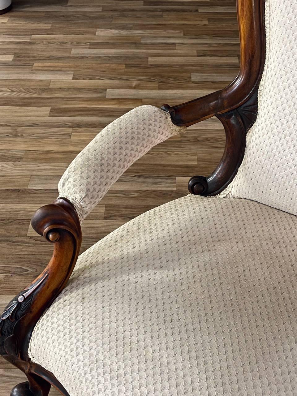 Antique Victorian Carved Wood Arm Chair For Sale 3