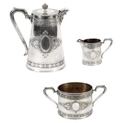 Antique Victorian Cased Silver 3 x Coffee set Elkington 19th Century