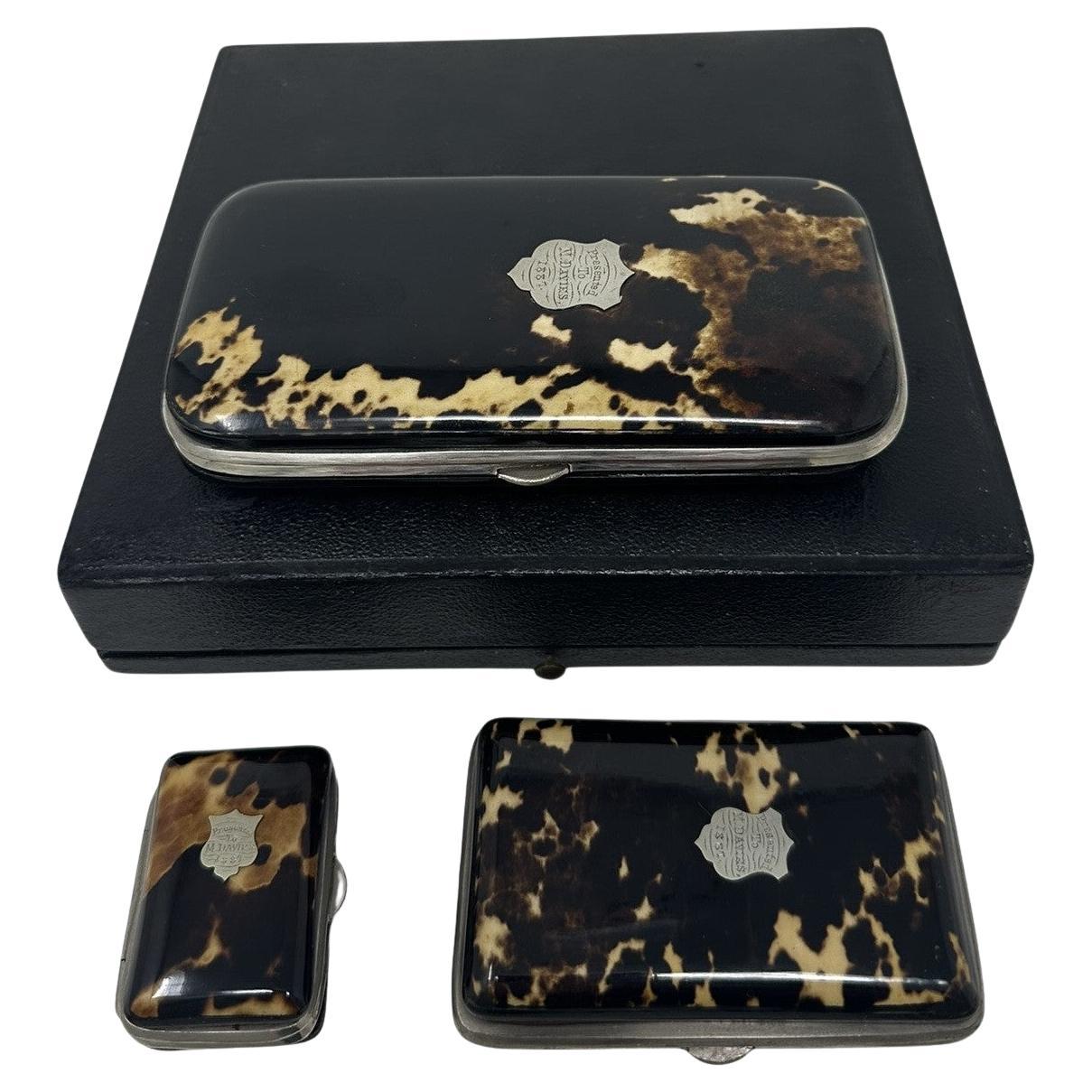 Antiguo Cofre Victoriano Tortoiseshell Tarjetas de visita Regency Grand Tour 1837 en venta