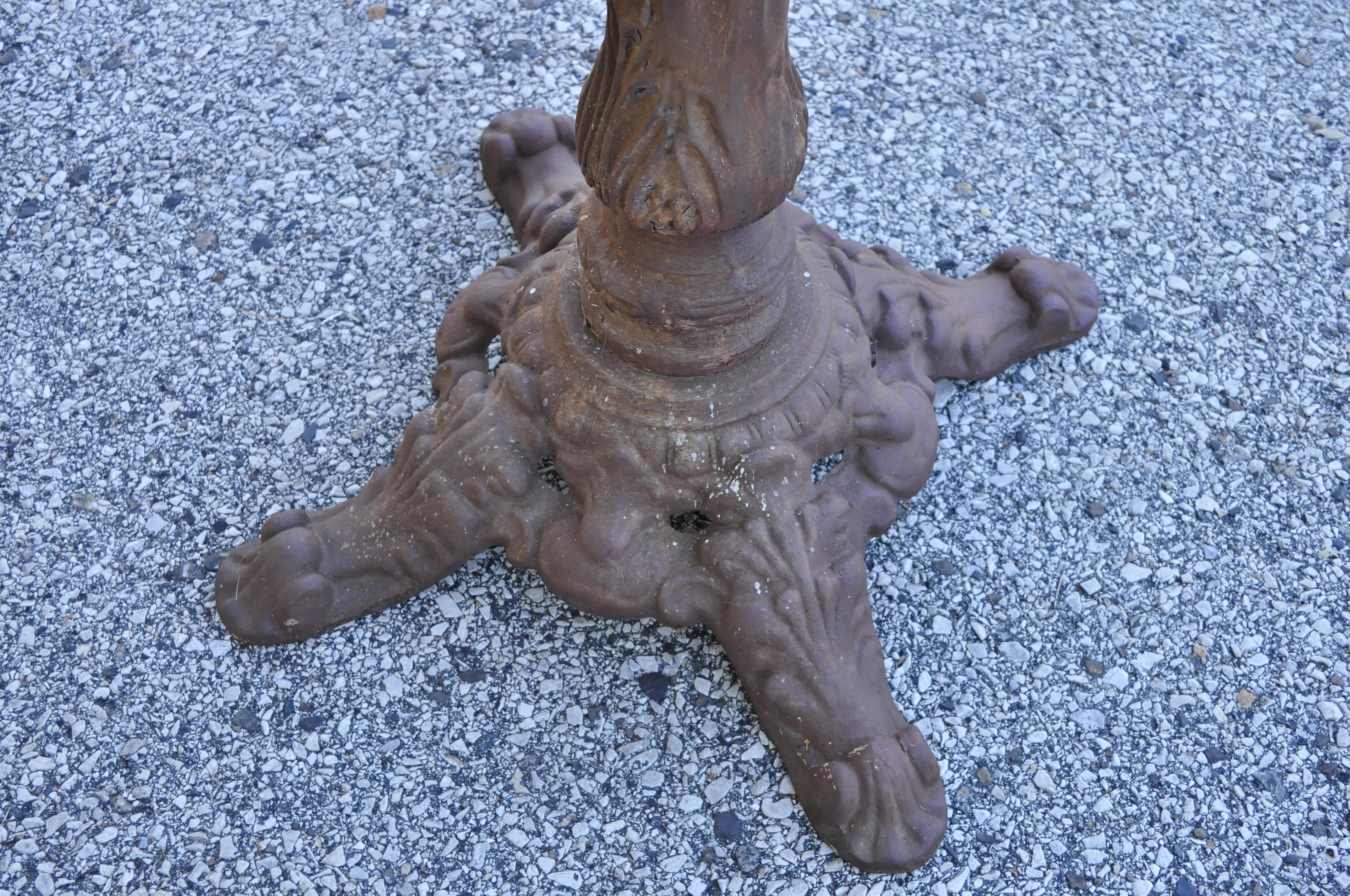 Antique Victorian Cast Iron Pedestal Base Paw Foot Coffee Side Table Base In Good Condition In Philadelphia, PA