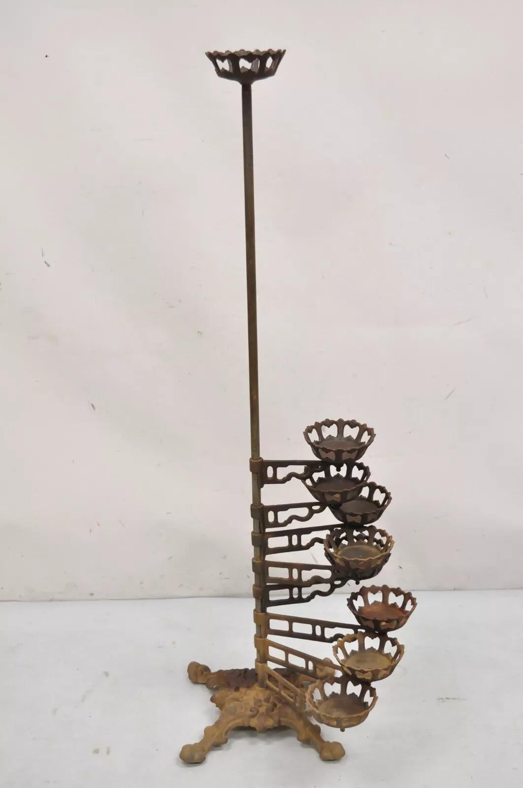 Antique Victorian Cast Iron 9 Tier 8 Arm Swing Pedestal Plant Stand 5