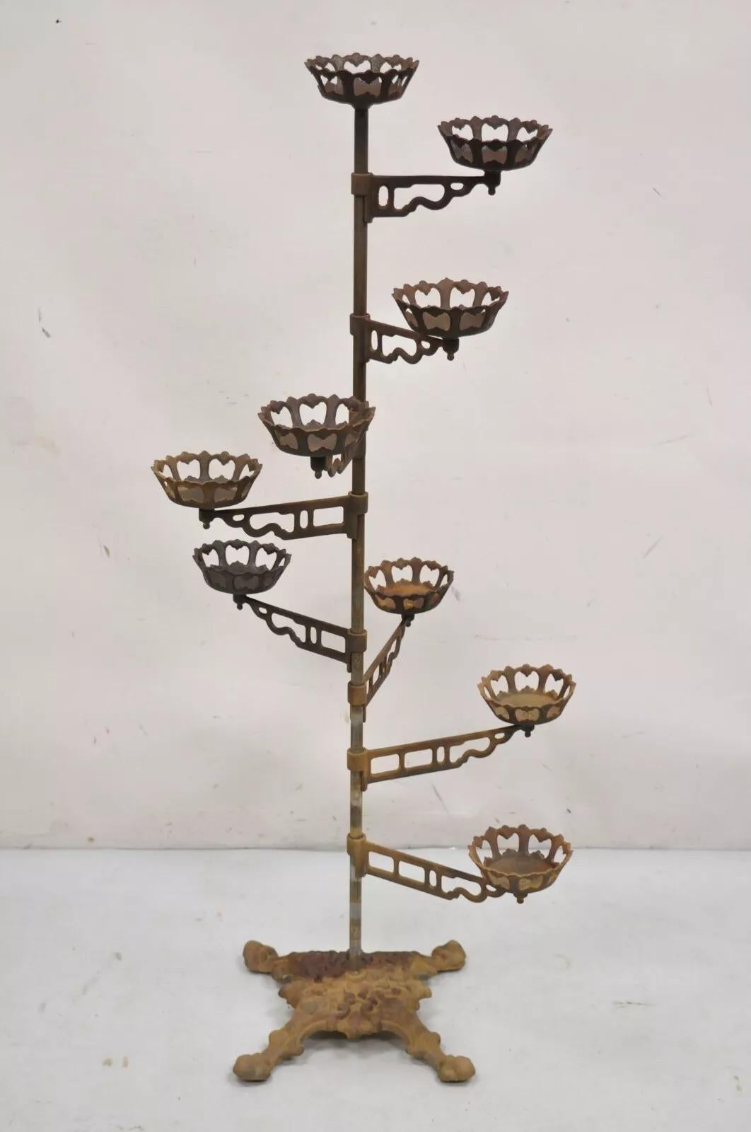 Antique Victorian Cast Iron 9 Tier 8 Arm Swing Pedestal Plant Stand 6
