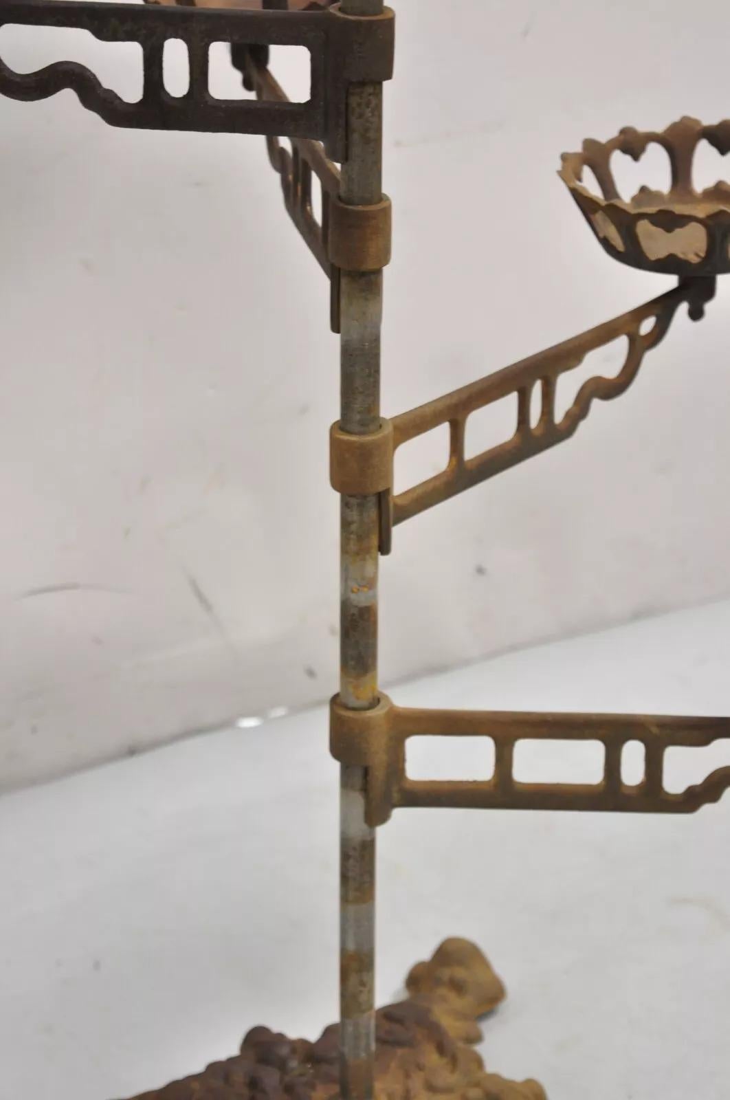 19th Century Antique Victorian Cast Iron 9 Tier 8 Arm Swing Pedestal Plant Stand