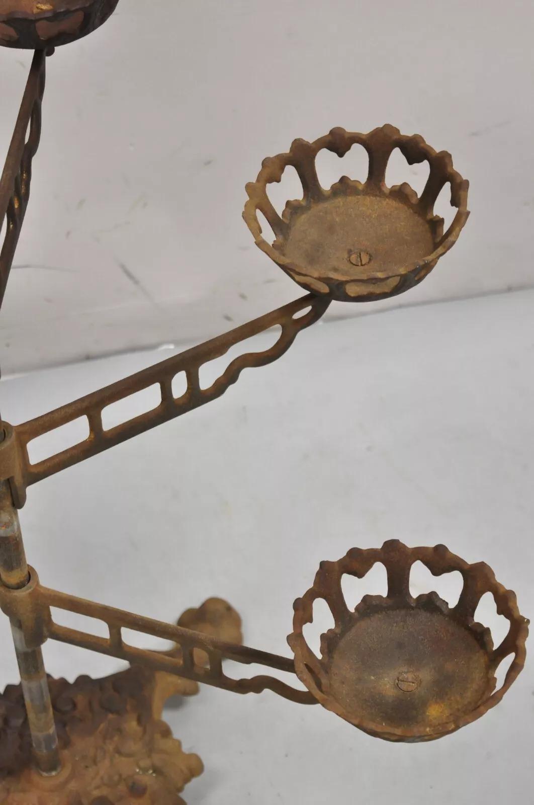 Antique Victorian Cast Iron 9 Tier 8 Arm Swing Pedestal Plant Stand 1