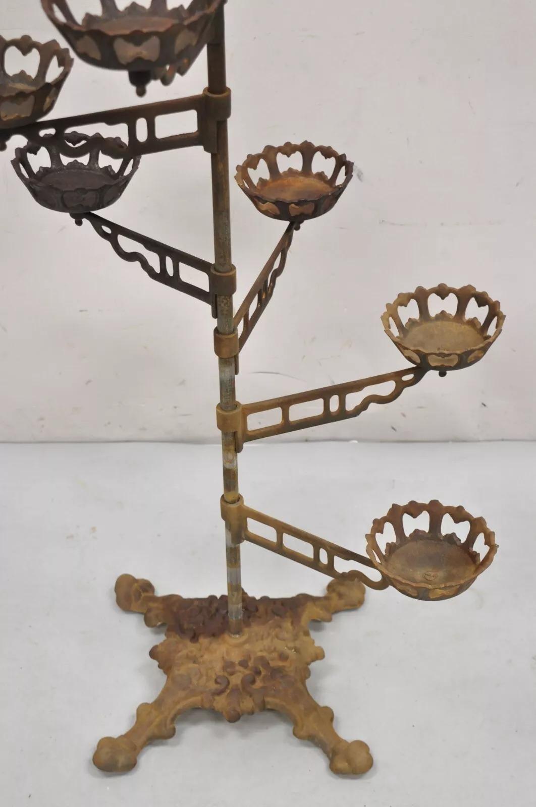 Antique Victorian Cast Iron 9 Tier 8 Arm Swing Pedestal Plant Stand 2