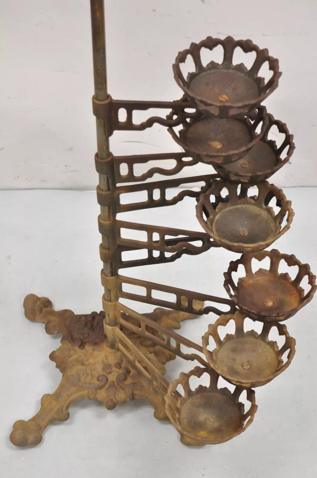 Antique Victorian Cast Iron 9 Tier 8 Arm Swing Pedestal Plant Stand 4