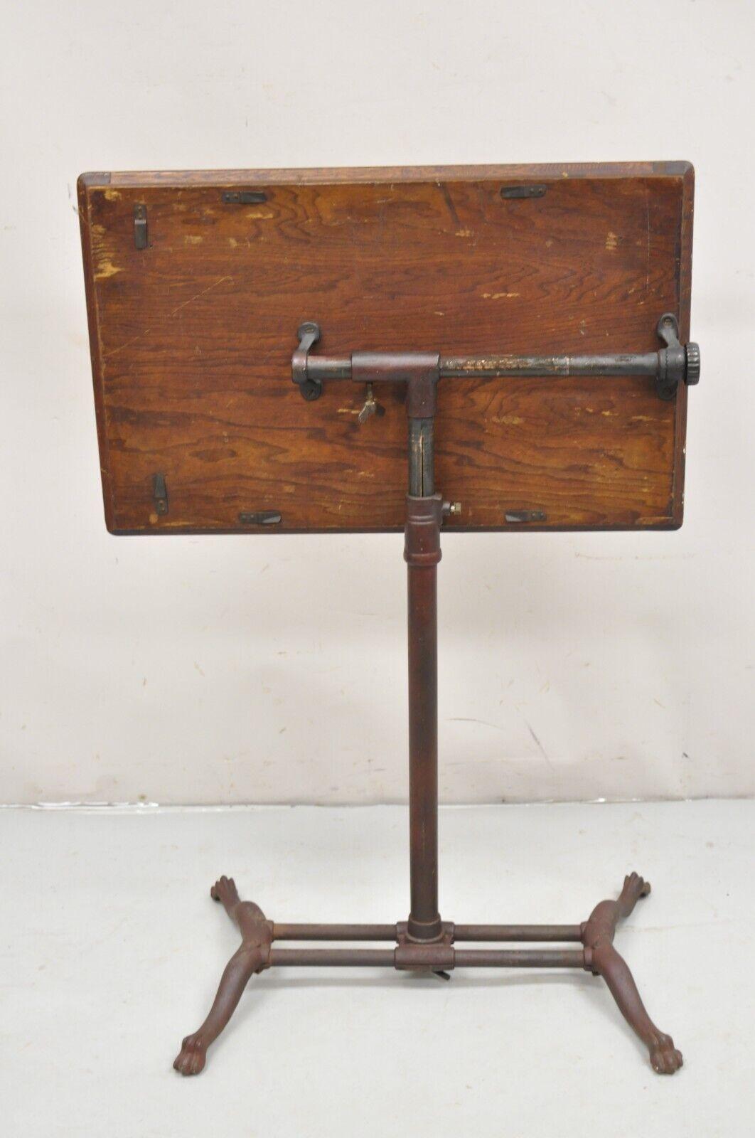 Ancienne table à dessin victorienne en fonte ajustable avec plateau en Oak Oak en vente 3