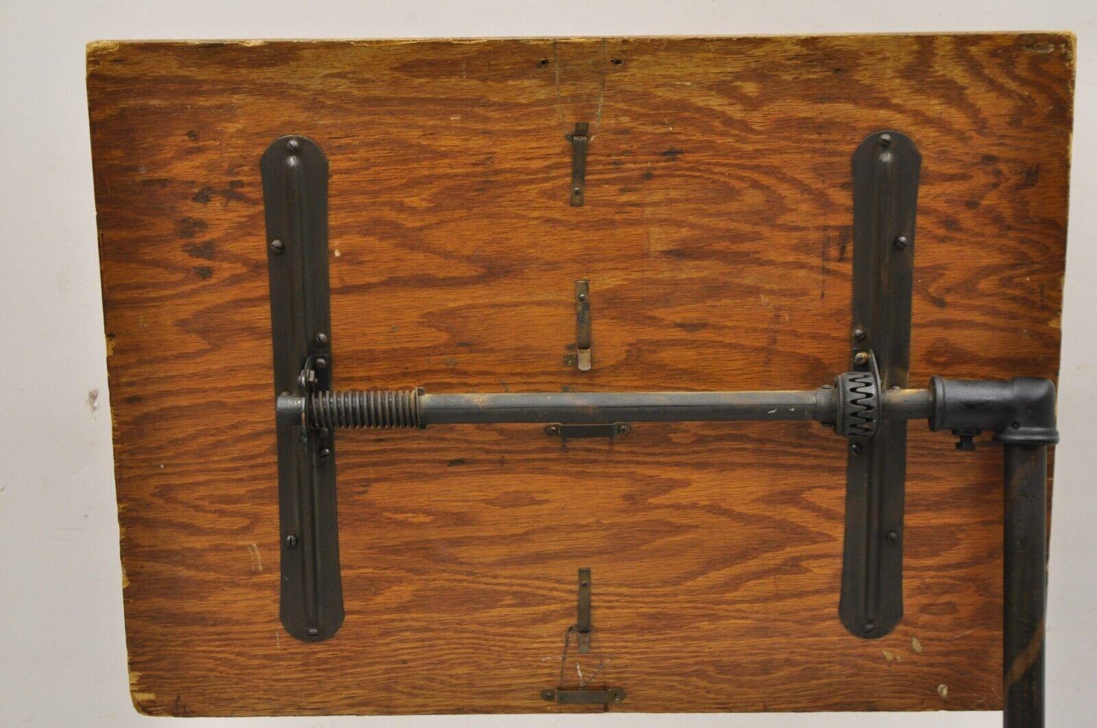 Antique Victorian Cast Iron Adjustable Small Surgical Drafting Table w/ Oak Top 7