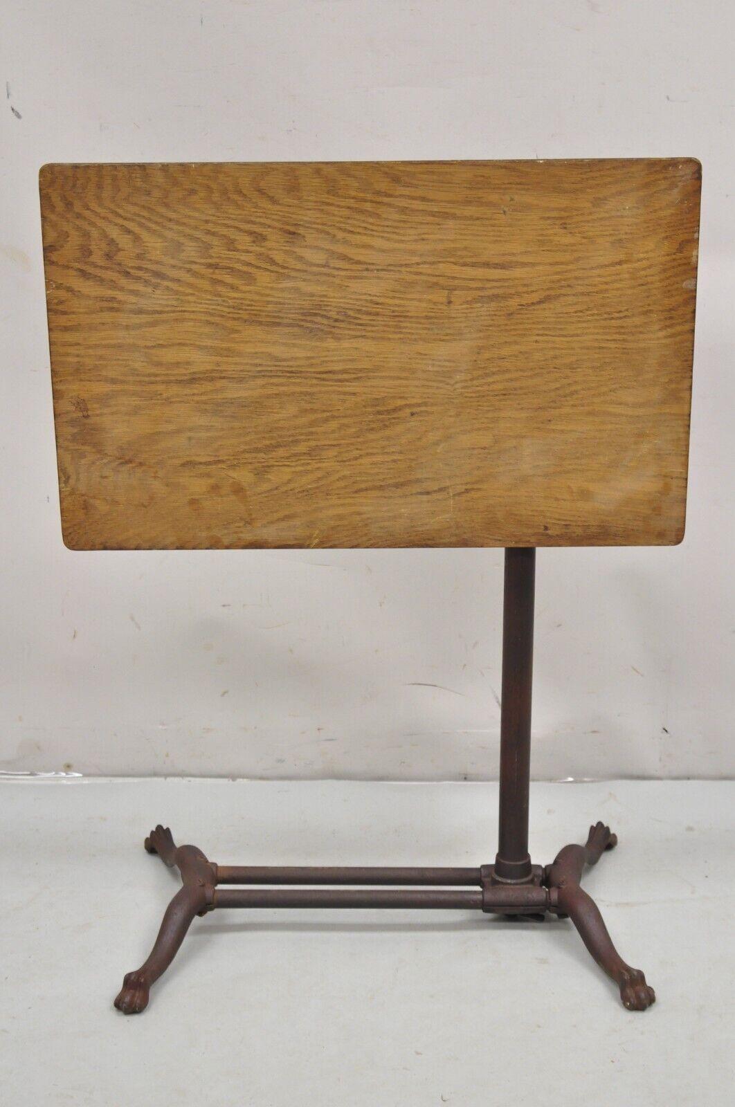 Antique Victorian Cast Iron Adjustable Small Surgical Drafting Table w/ Oak Top For Sale 8