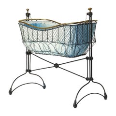 Antique Victorian Cast Iron and Brass Rocking Cradle, 19th Century Crib