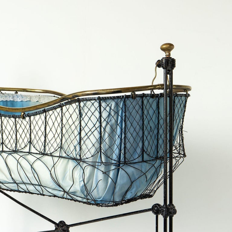 Antique Victorian Cast Iron and Brass Rocking Cradle, 19th Century For