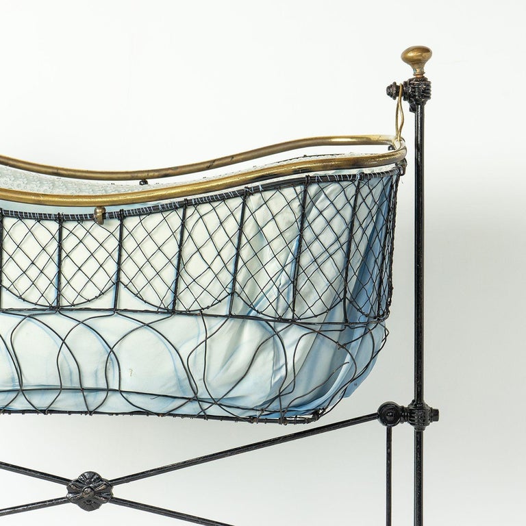 Antique Victorian Cast Iron and Brass Rocking Cradle, 19th Century For