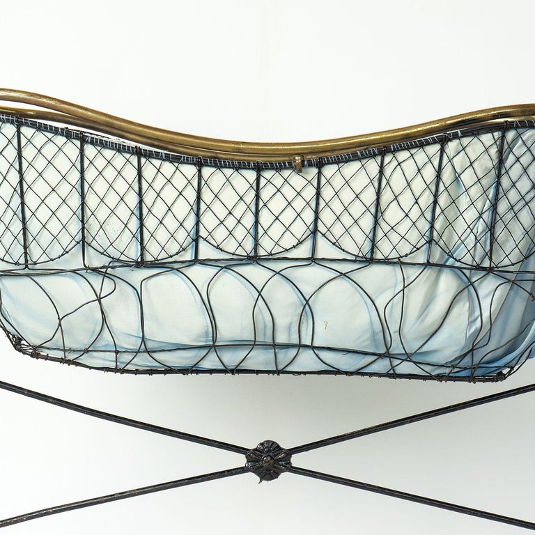 Antique Victorian Cast Iron and Brass Rocking Cradle, 19th Century For