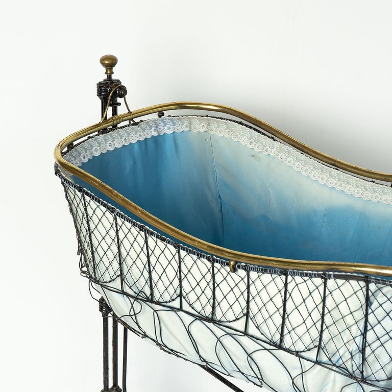 Antique Victorian Cast Iron and Brass Rocking Cradle, 19th Century For