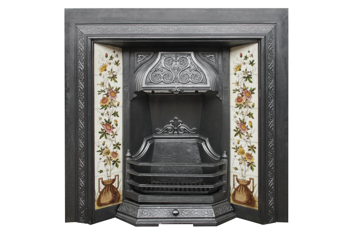 Ceramic Antique Victorian Cast Iron and Tiled Fireplace Insert