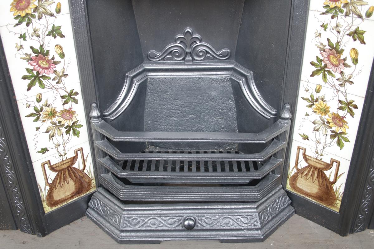 Antique Victorian Cast Iron and Tiled Fireplace Insert 1