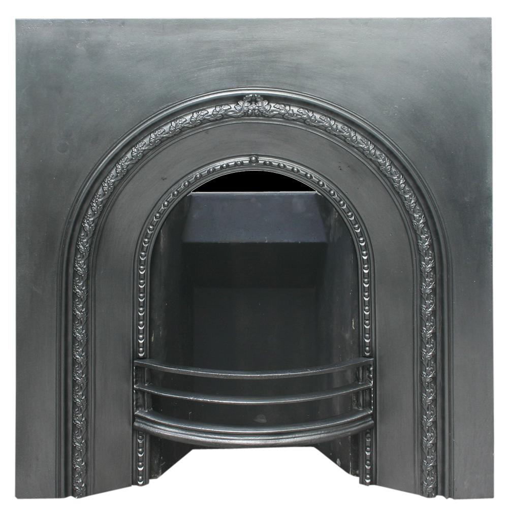 Antique cast iron Victorian arched fireplace grate. 

Finished with traditional black grate polish and is ready for a solid fuel open fire.