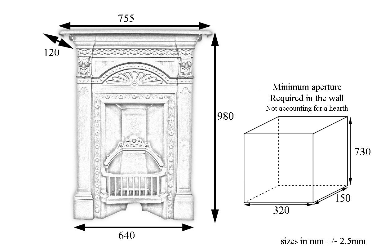 Cheminée ancienne victorienne en fonte pour chambre à coucher. Daté de 1889-1893. 

Cette cheminée a été finie avec le polissage traditionnel de la grille noire. 

Pour les dimensions détaillées:: veuillez consulter le diagramme des dimensions