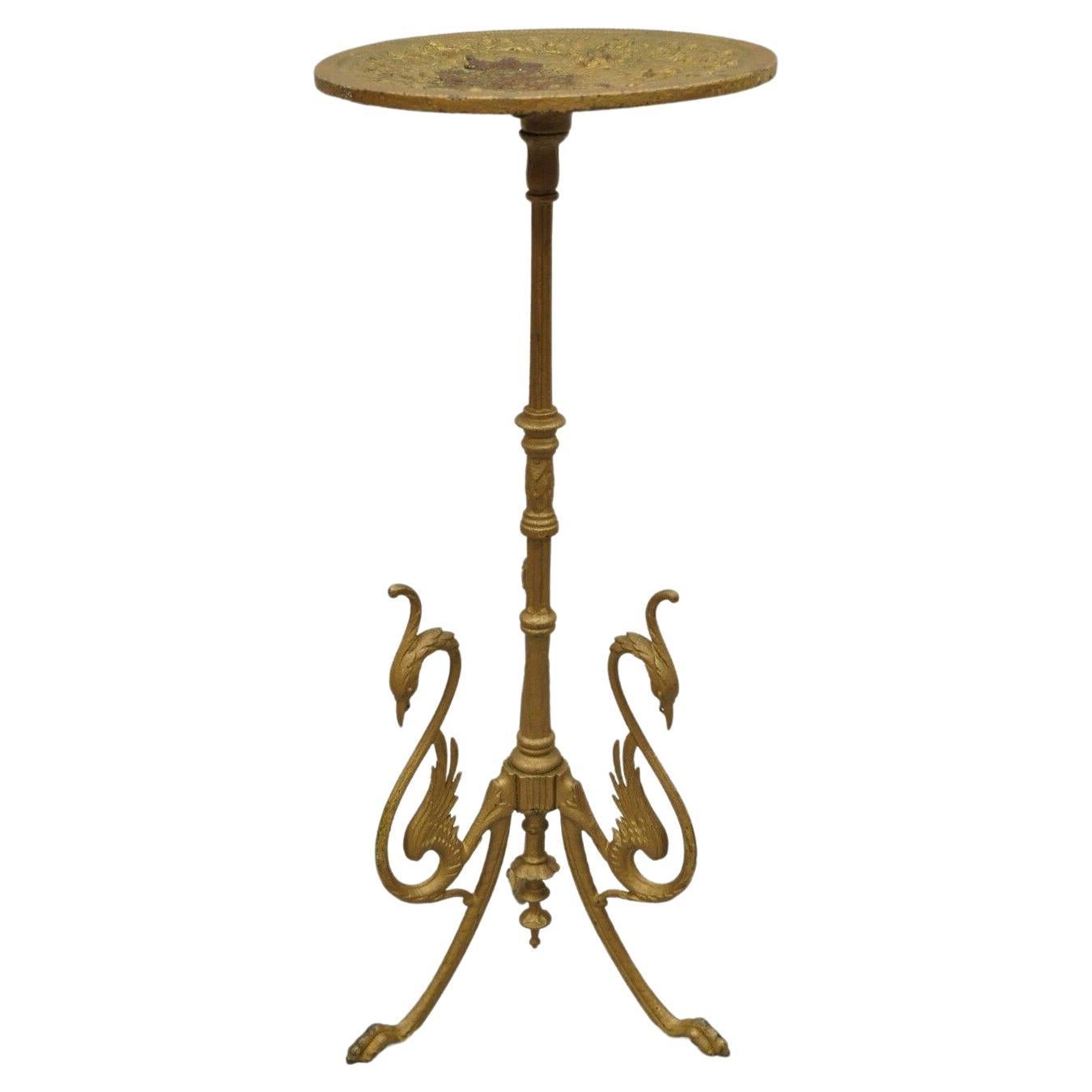 Antique Victorian Cast Iron Bird Form Pedestal Base Plant Stand Side Table