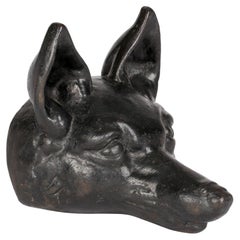 Antique Victorian Cast Iron Black Enamel Fox Head Doorstop