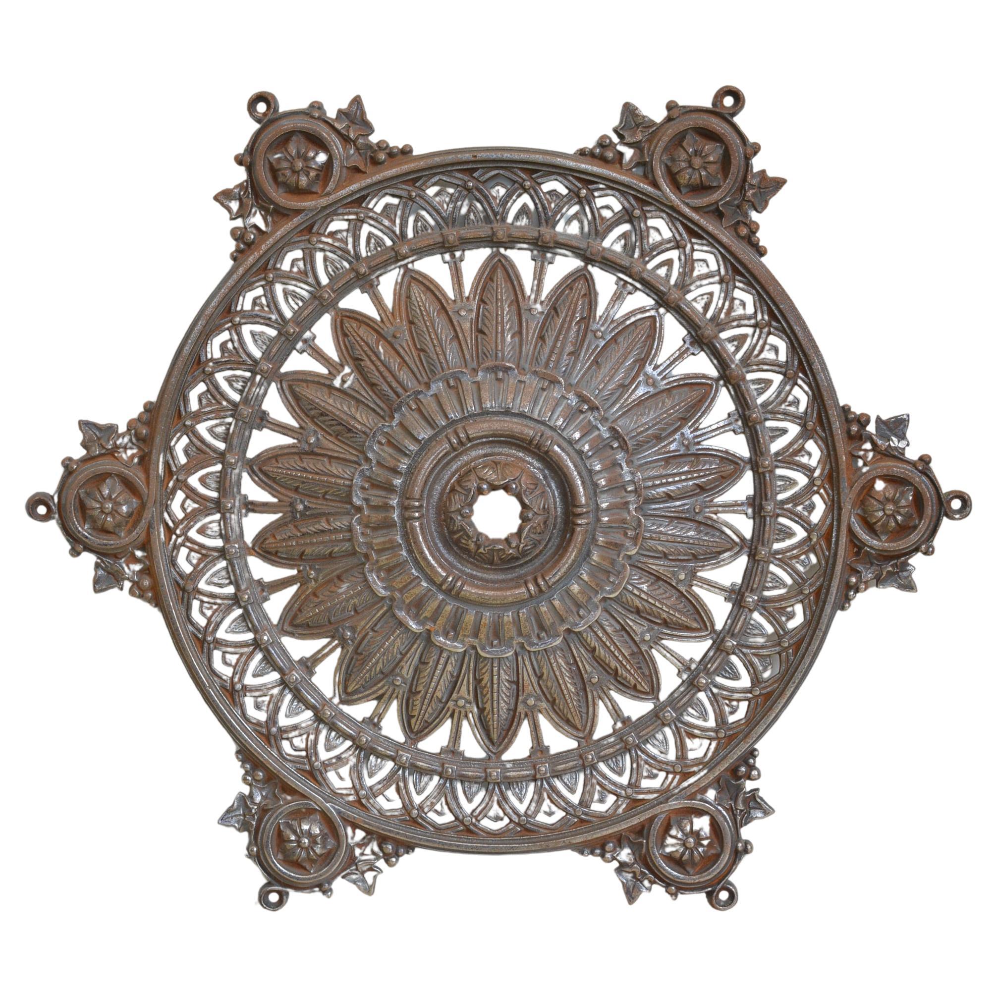 Antique Victorian Cast Iron Ceiling Rose with Feather and Ivy Decoration