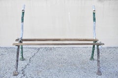 Antique Victorian Cast Iron Faux Bois Green Branch Twig Garden Bench Legs - Pair