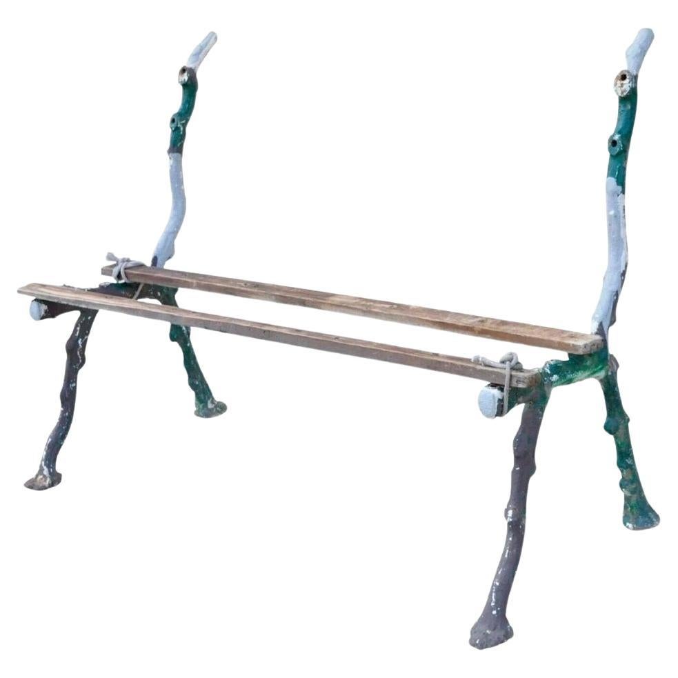 Antique Victorian Cast Iron Faux Bois Green Branch Twig Garden Bench Legs - Pair